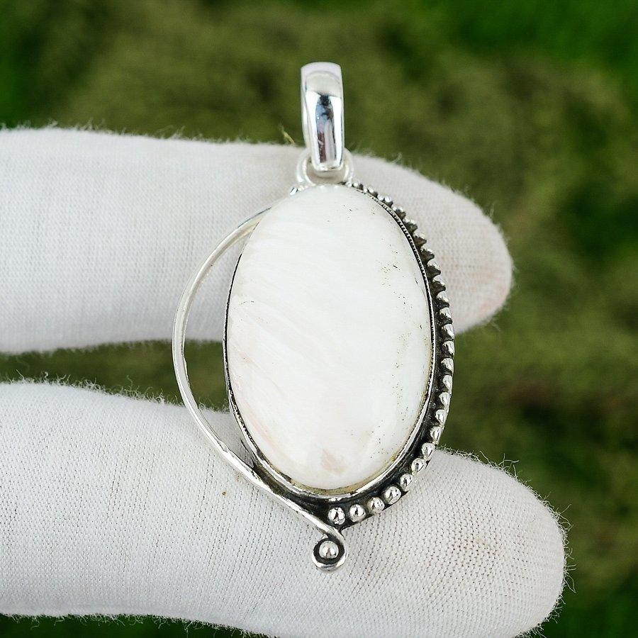 Natural Scolecite Gemstone Pendant 925 Sterling Silver Indian Jewelry For Girls