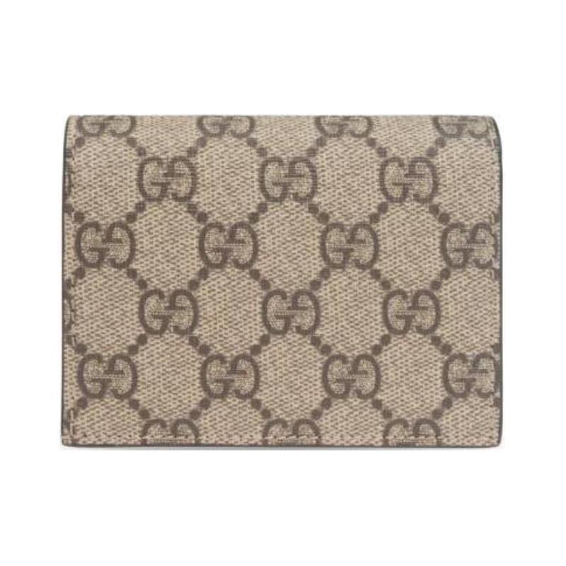 Gucci GG Marmont Series, Brand Logo Snap Closure, Canvas and Leather Wallet, Women's Beige, Blue and Mint Green