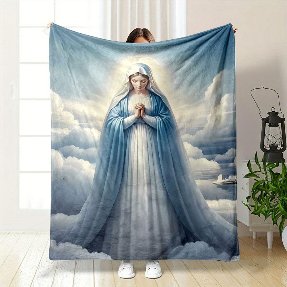 Religious Madonna Cloudscape Throw Printed Blanket for Living Room Bed Couch lunch break Soft Cozy Blanket for Friend's festival Gift
