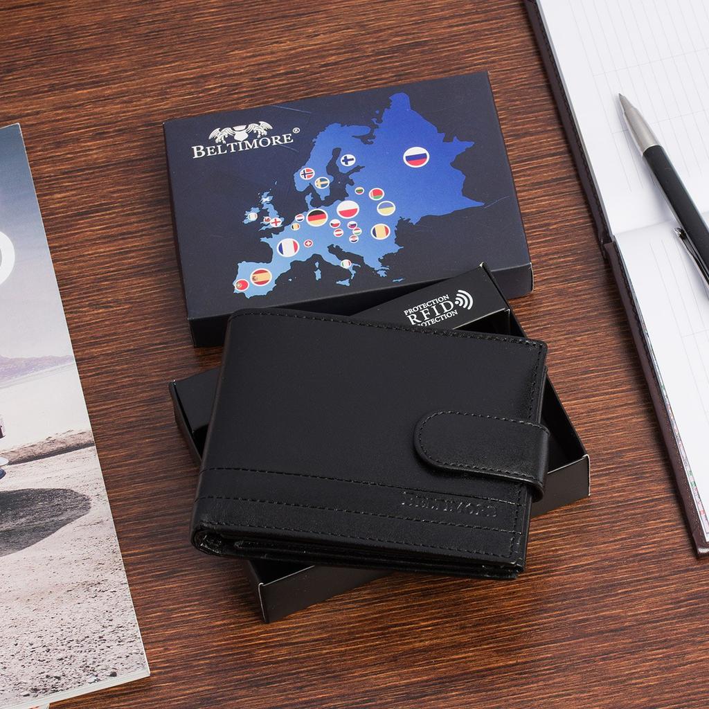 Portfel skórzany męski włoska skóra naturalna licowa premium klasyczny RFiD poziomy Beltimore G08