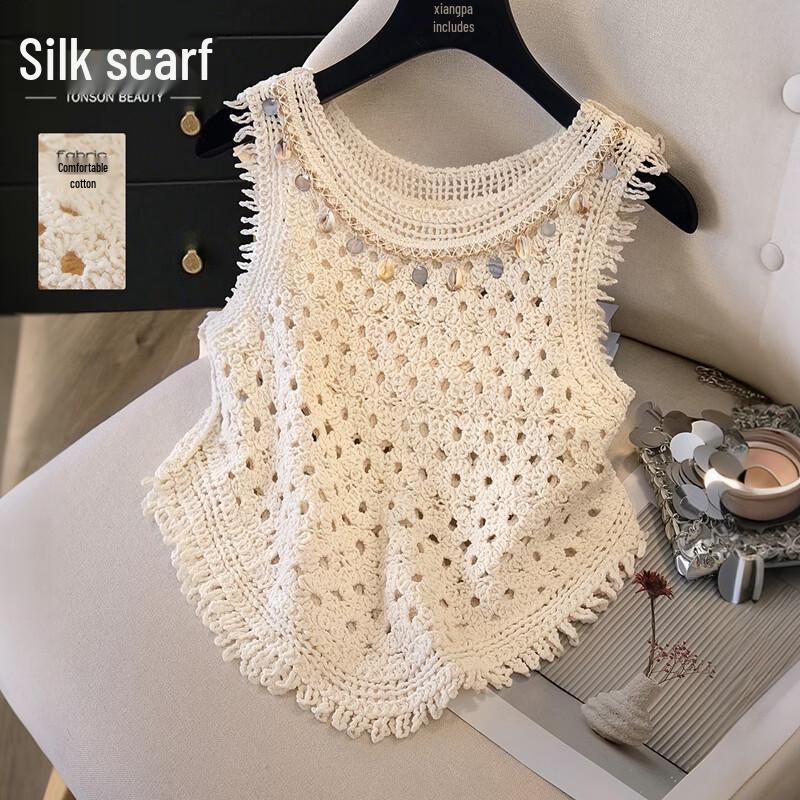 Women s Pure Cotton Hollow Knit Vest One Size