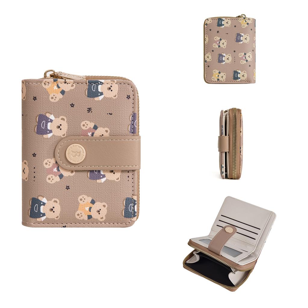 New women's short wallet women's high-end student cartoon bear pu wallet fashion zipper small wallet women