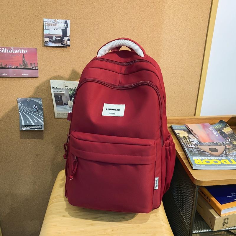 Women Large Capacity Backpack Student Schoolbag Men Solid Color Backpack