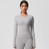 European-American Slim Fit Long Sleeve Yoga Top - Nude, Brushed Feel, Round Neck, High-Intensity Running & Fitness Wear