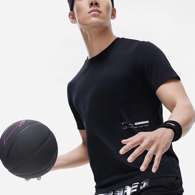 Li-Ning Wade Series Solid Color Moisture Wicking Quick Dry Short Sleeve T-Shirt Men Tops Black ATST243-1