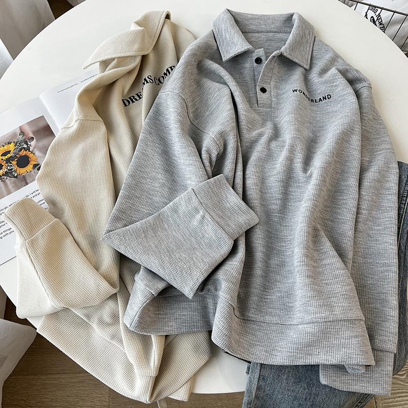 

Retro Loose Polo Sweatshirt - Versatile Long Sleeve Top for Spring & Autumn 2XL [suggested 150-170 jin] серый