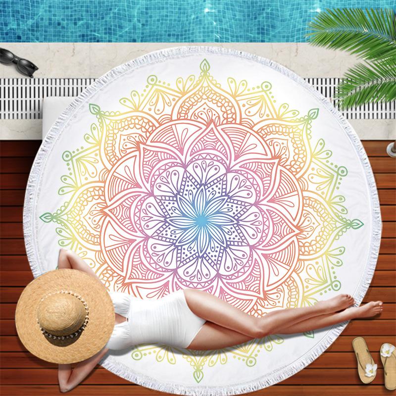 Telo Mare Rotondo Bohemien Microfibra Assorbente Sport Spiaggia Mare Tappetino Yoga Con Frange Grande Asciugamano da Bagno Teli da Stendere 150 cm