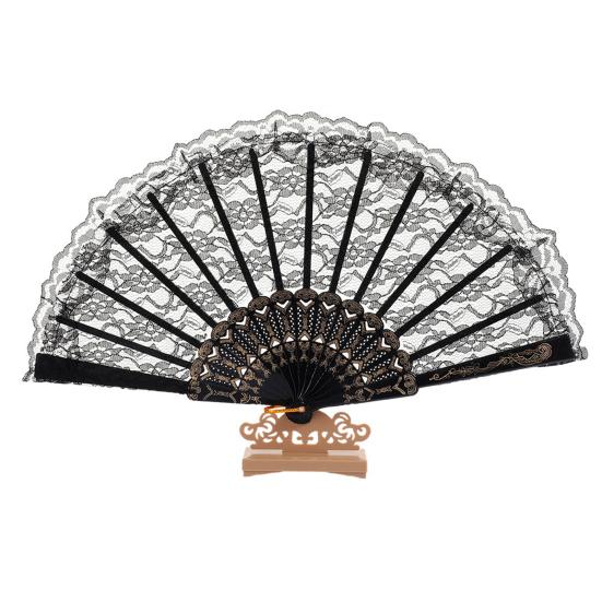

Retro Floral Lace Folding Fan Wedding Party Bride Hand Held Fan Portable Summer Fan Decoration Dance Performance Props Party Accessories чёрный