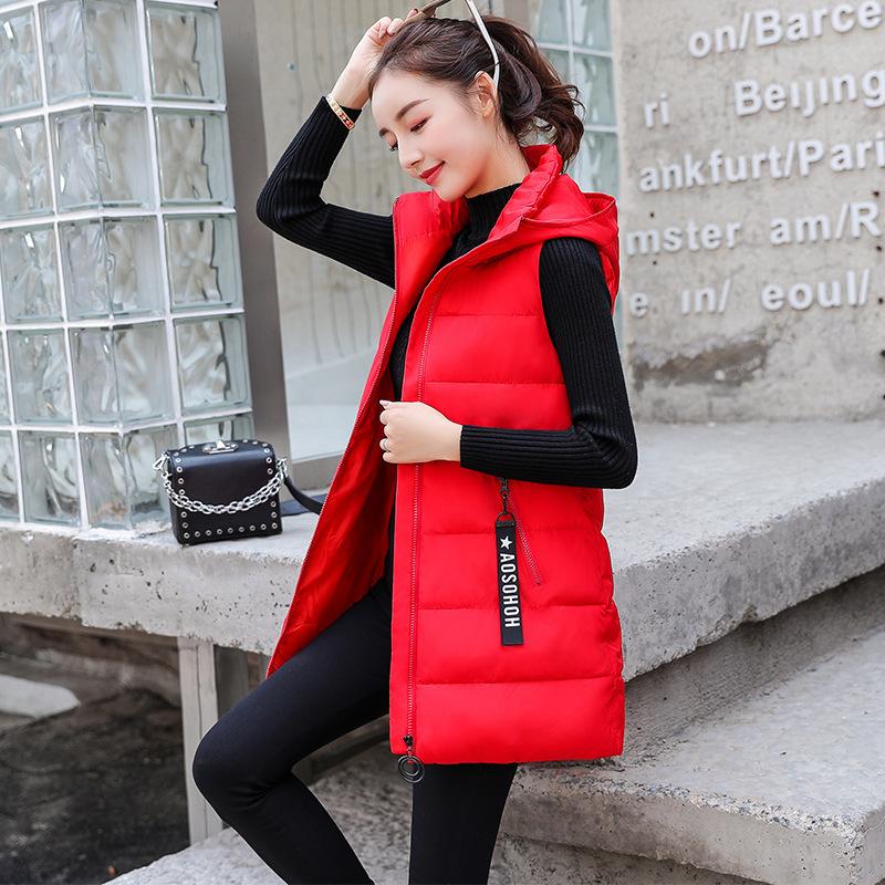 

Пуховая хлопковая куртка средней длины с капюшоном Зимний женский жилет Женская куртка Большого размера Теплое хлопковое пальто 2XL красный