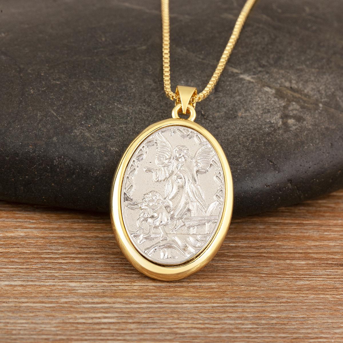 

Nidin New Arrival Retro Oval Virgin Mary Pendant Necklace For Women Female 3 Styles Religious Style Choker Copper Neck Jewelry