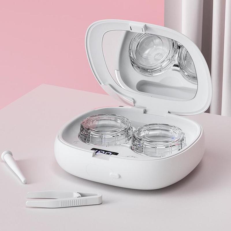 Contact Lens Ultrasonic Cleaning Machine Small Size Travel Rechargeable 3 Gear Cleaning Modes With Mirror Cleaning Box Adults