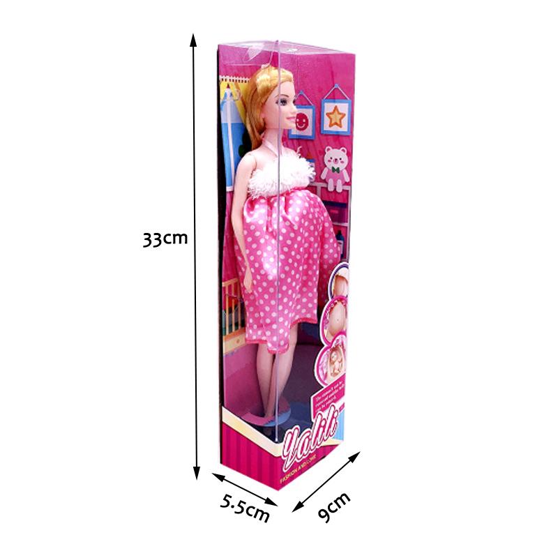 New Handmade 30cm Pregnant Mom with One Baby In Her Belly Doll Girl's Toy Doll with Pink Dress for Girl Color Box Game