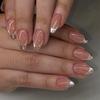 Silver French Removable Fake Nails Set - Short, Wearable, Simple Nail Art Patches