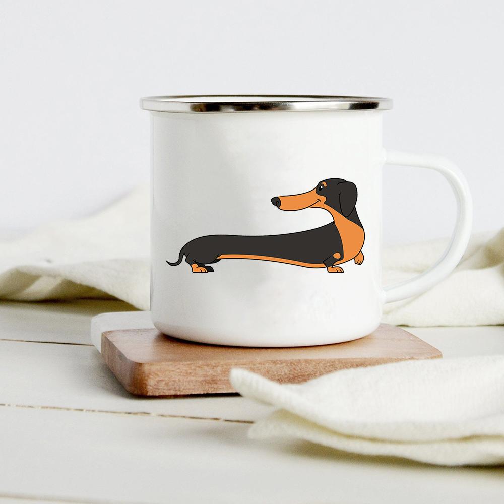 Funny Dachshund Print Creative Enamel Mug Coffee Wine Mugs Cartoon Dogs Paw Party Drink Beer Juice Milk Cups Gifts for Lover Dog