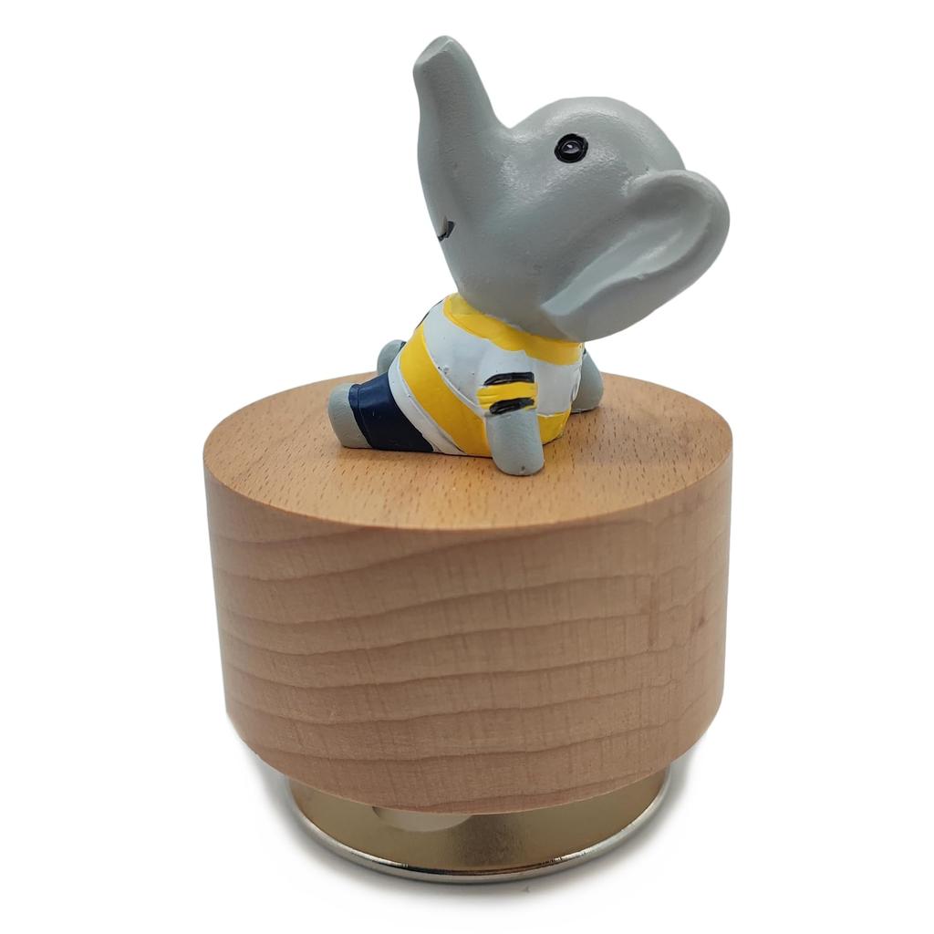 Mini Wooden Animal Carousel Music Box with a Cute Elephant Ornament (Song “It's a Small World”)