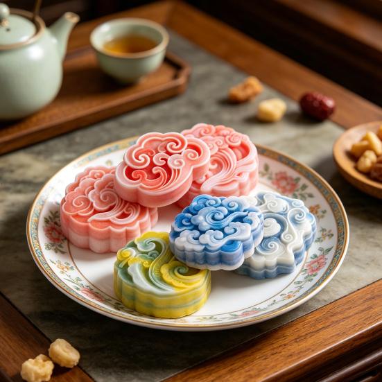 Auspicious Cloud Mooncake Silicone Mold for Peach Mountain Mooncake Mung Bean Cake Chinese Dessert Mold Japanese Wagashi Chocolate Baking Tool