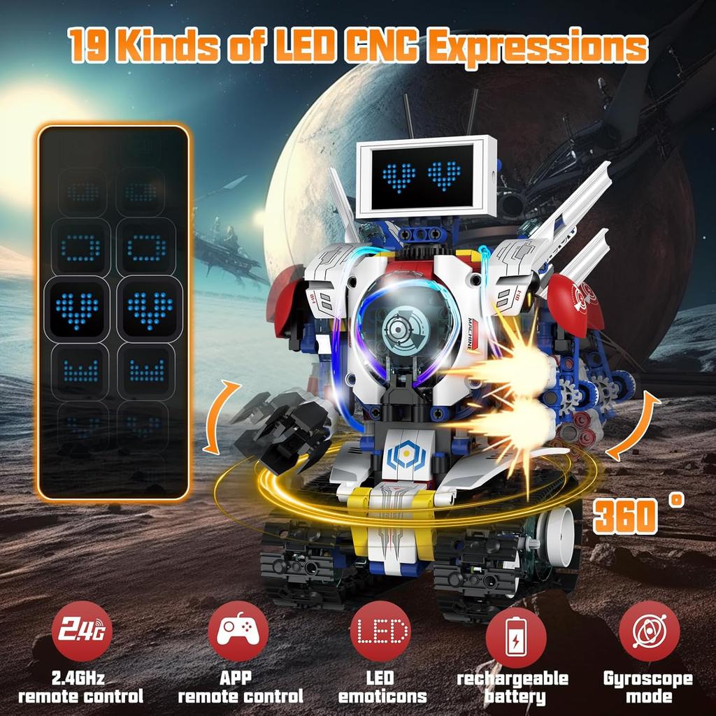 5 in 1 STEM Robot Building Toys Kit, 620Pcs DIY,APP & Remote Control Screen, Eye Coding Rechargeable, Warriors, Birthday Gifts