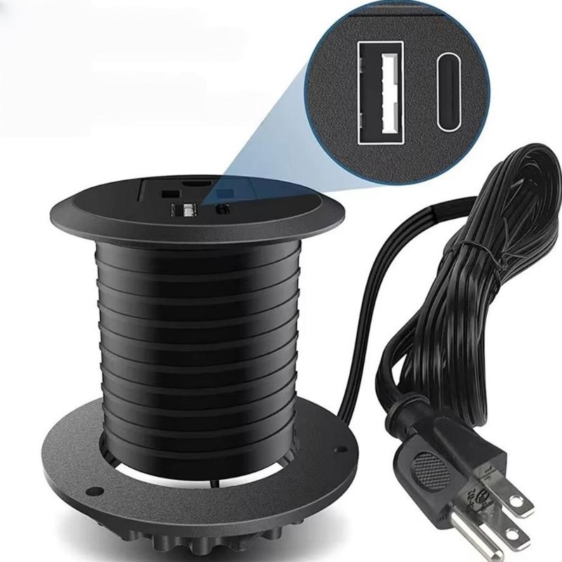 Hiddens Embedded Round Socket Power Outlet 18W USB A and Type C Charging Port 50mm Cutout Safe for Home Office Use