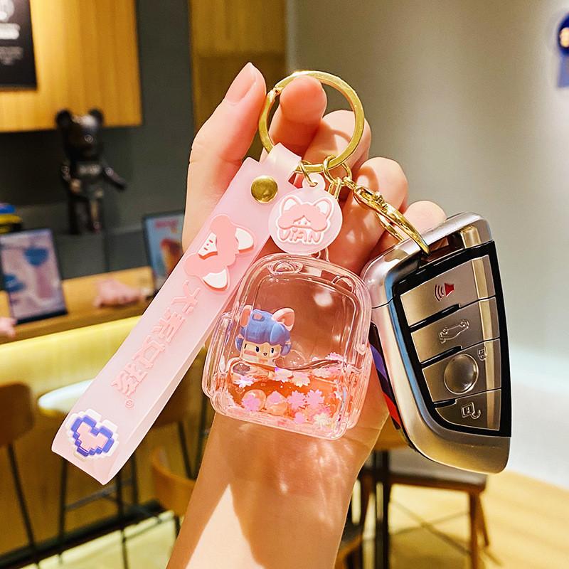 Pendant Girl Figure Dog Keychain Floating Bottle Design Car Key Gift Accessories