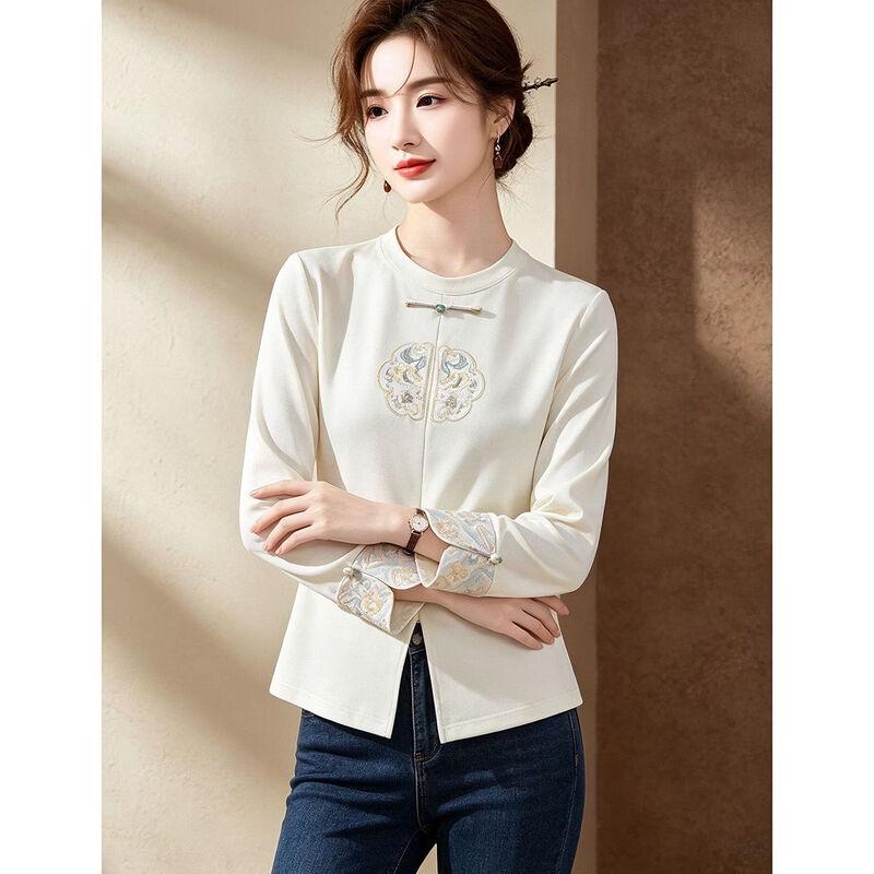 D.F.DEAR New Chinese Style Embroidered Frog Button Blouse
