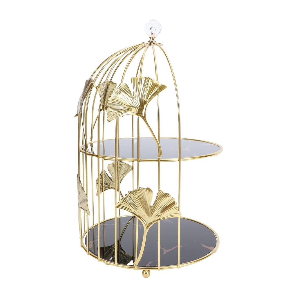 Gold Bird Cage Shape 2 Tier Cupcake Cake Stand Cosmetics Storage Rack Jewelry Display Holder Multi Purpose for Home Bedroom Party Decor