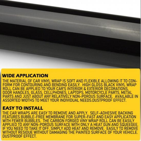 Gloss Black Vinyl Automotive Wrap Film Roll Car Wrap Stickers 59IN X 11.8IN