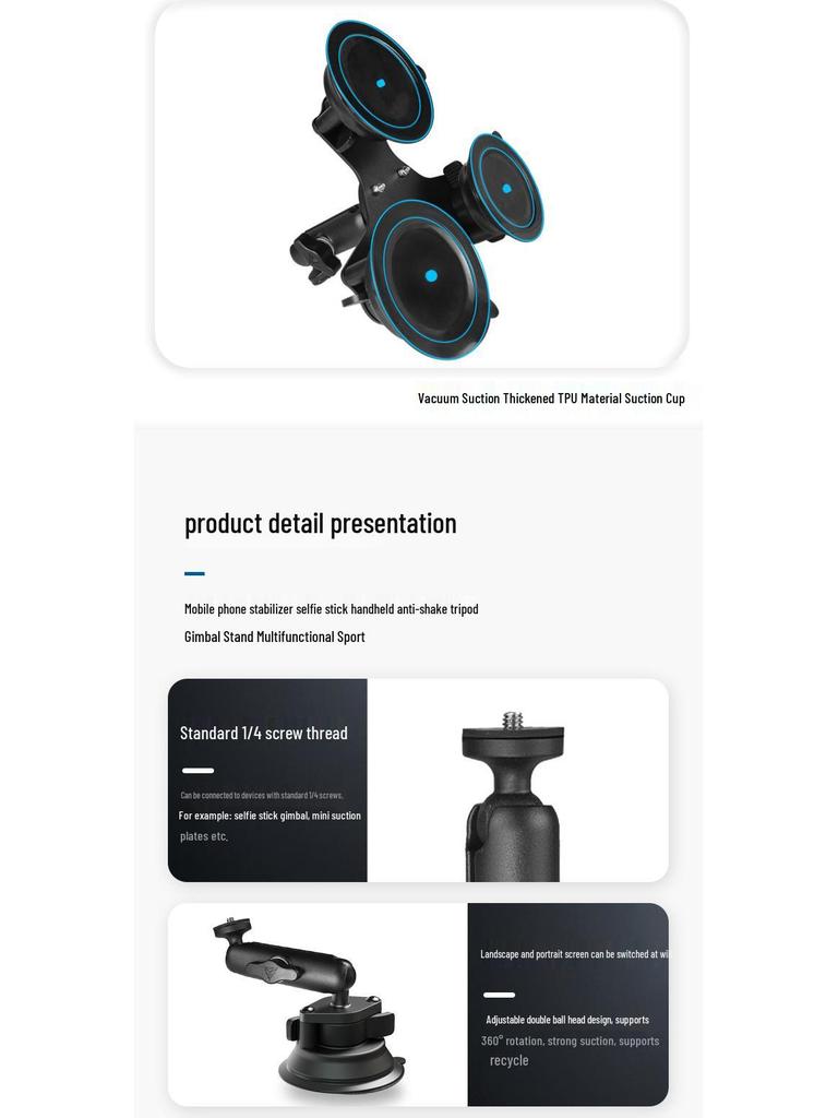 Strong Suction Cup Car Mount for Phone, Navigation, and Action Camera Shooting