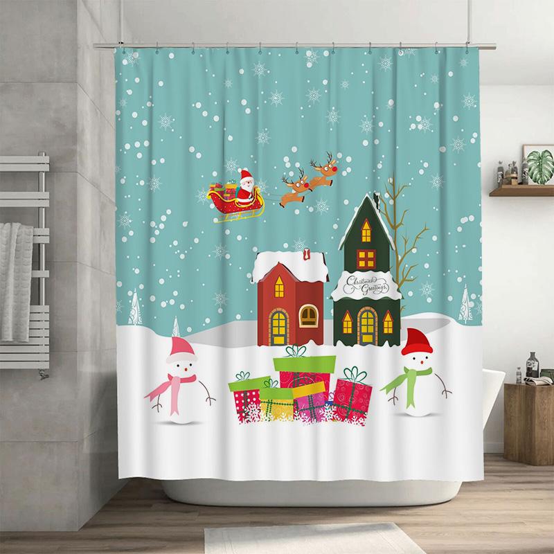 

Tu Christmas Shower Curtain Festive Holiday Decor Reversible Waterproof Xmas Bathroom Fabric Backdrop Festive Winter Holiday Gif W60H190(CM)-1 Pcs