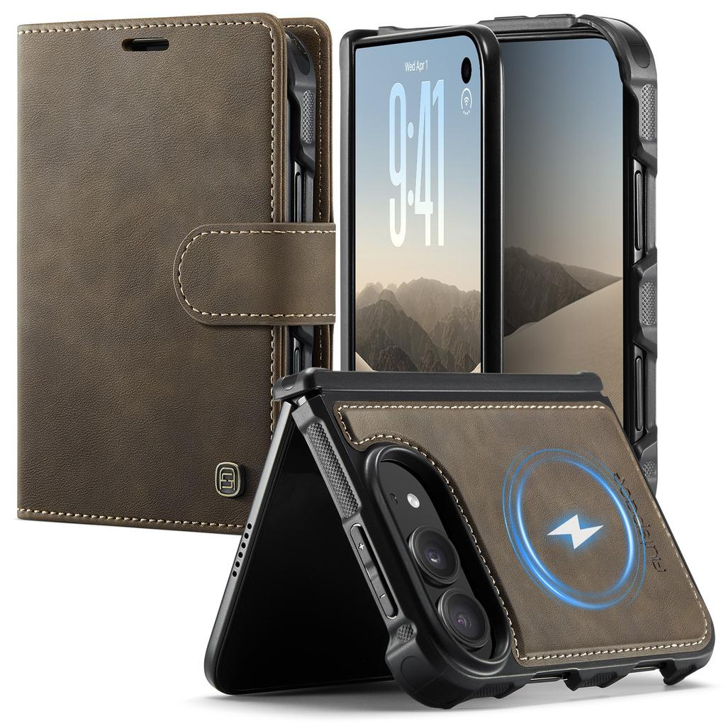 AutSpace-A05 Für iPhone Duo Hülle Scharnierschutz Luxus Magnetisch 2-in-1 Abnehmbare Lederabdeckung Schale