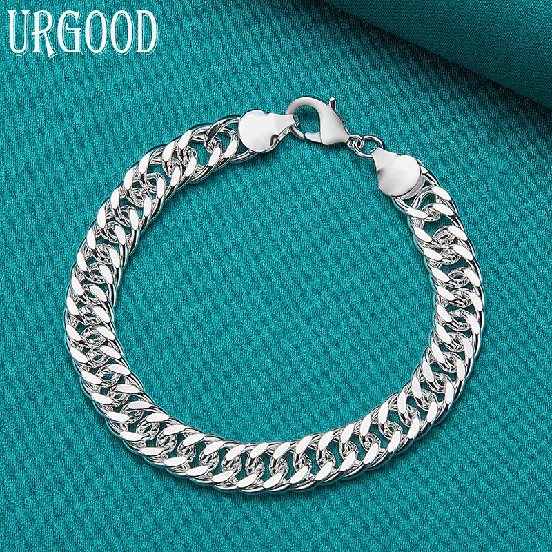 925 Sterling Silver 10mm Side Bracelet Men's and Women's Fashion Gift Jewelry