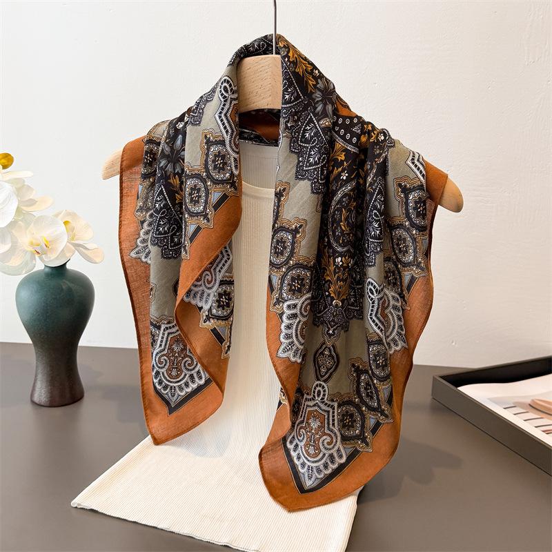 Luxury Print Square Scarf For Women Cotton Velvet Feeling Neck Scarf Shawl Warp Elegant Neckerchief Bandanas Hijab