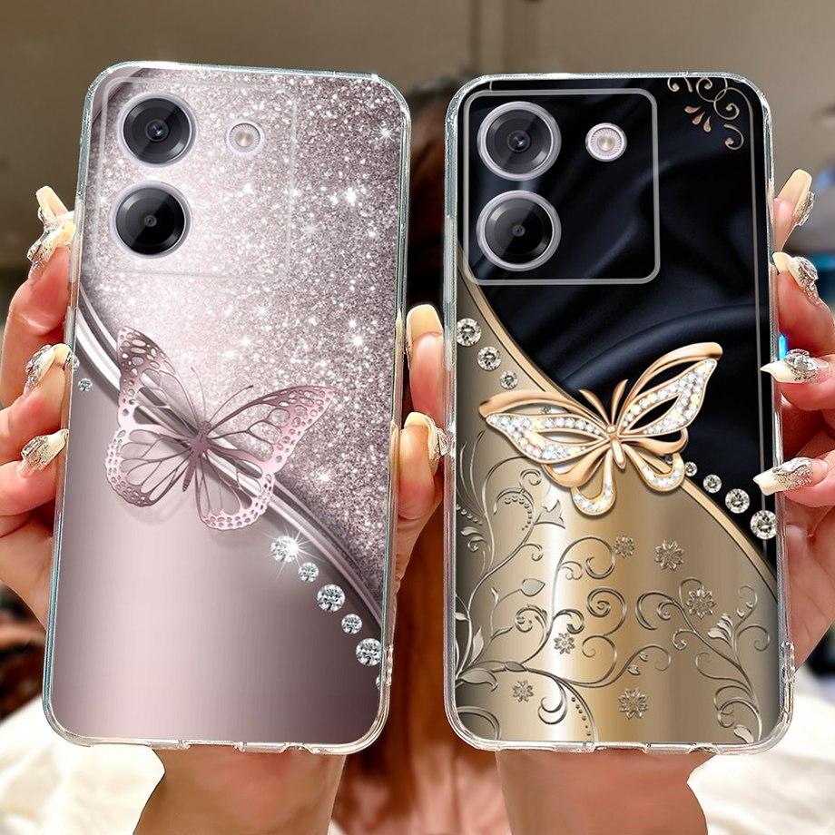 For Xiaomi Poco M7 Pro 5G X7 Pro Back Cover Girly Fashion Flower Butterfly Painting Soft TPU Clear Fundas PocoM7 Pro X7Pro Case