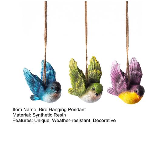 Balcony Bird Decor 3Pcs Resin Hanging Ornament, Hand-Painted Figurine with Jute String, Weather Resistant Garden Accents Weatherproof Outdoor