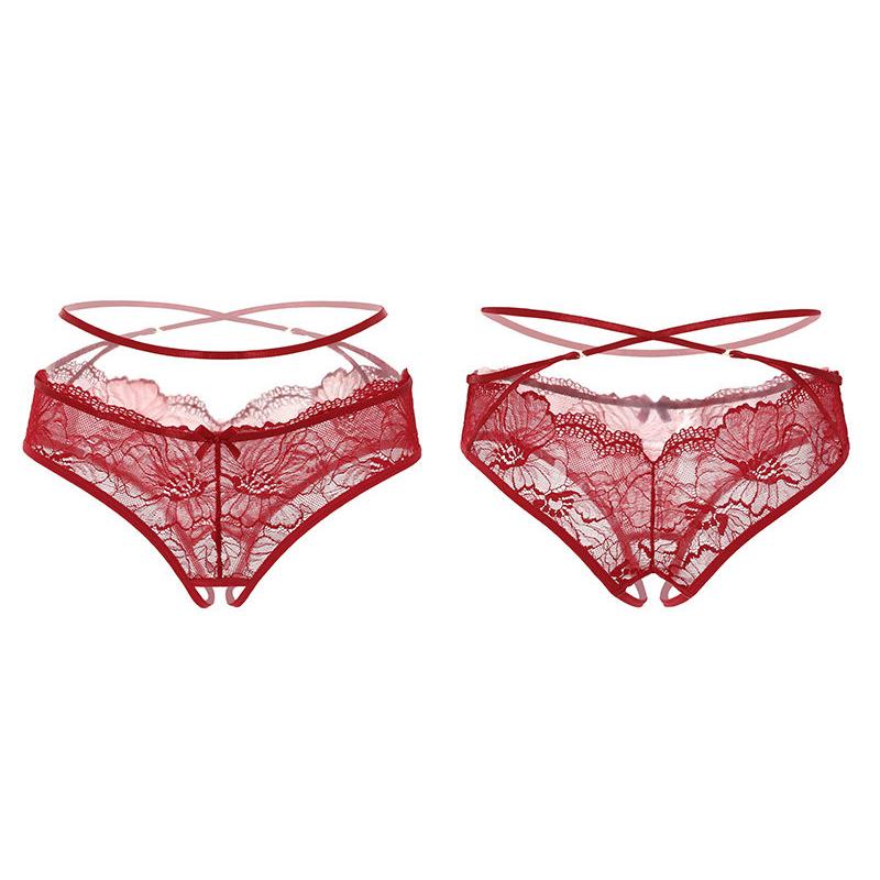 Sexy Plus-Size Lace Women'S Panties Hollowed-Out Sexy Mid-Waist Seamless Thong