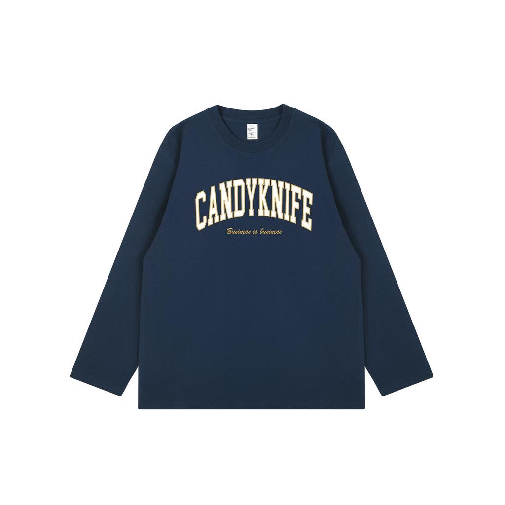 2024 Hong Kong Style Unisex Retro Letter Print Long-Sleeve Cotton T-Shirt