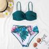 Ladies' Swimsuit Gathering Split Swimsuit Peacock Blue Two-piece Set