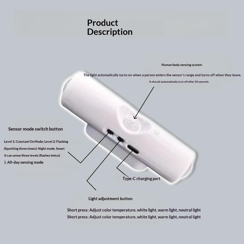 Lampă de perete magnetică reîncărcabilă cu LED, senzor de mișcare, lumină de culoare, lumină de noapte, lumini automate pentru cameră