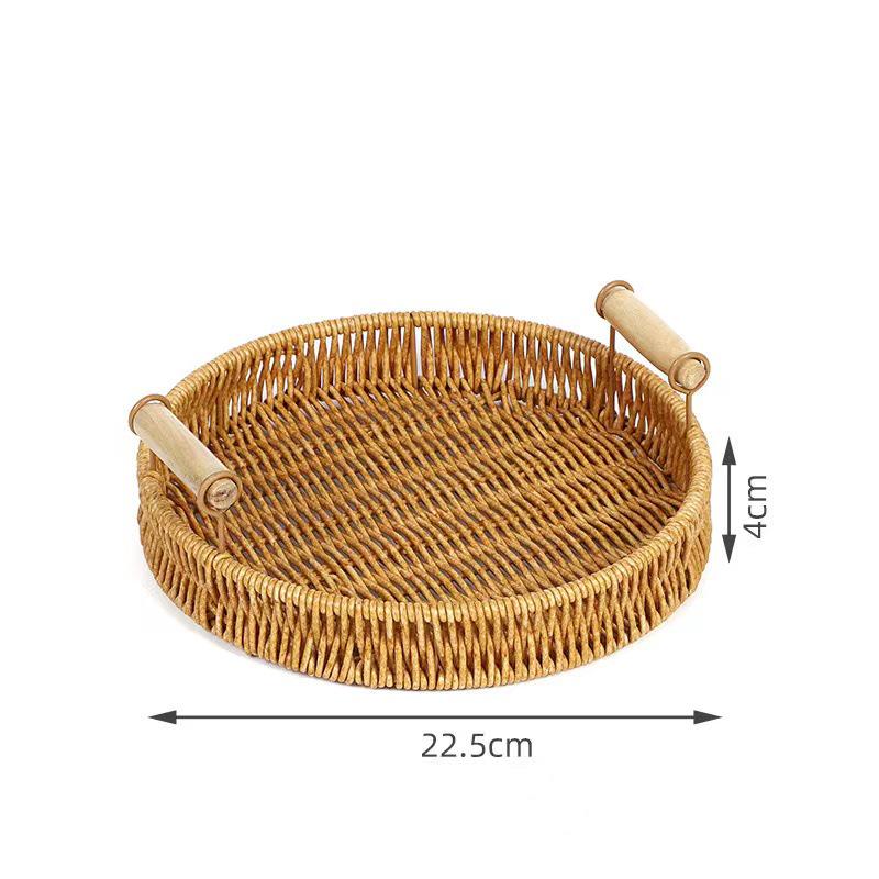 Handmade Woven Rattan Fruit Plate - Japanese Bread & Steamed Bun Basket with Double Ear Handles for Living Room Storage