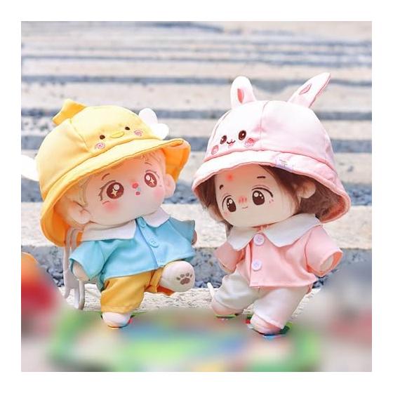 Niannyyhouse 20cm Stuffed Toy Clothes Pink Rabbit Duck Hat Shirt Pants Kindergarten Set Dress Up Cotton Doll Accessories (Yellow)