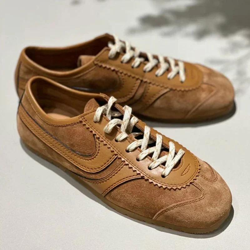 Fashion Genuine Leather Training Women's Lace-up Casual Sports Shoes 2025 Autumn and Winter Plus Velvet Retro German Training Shoes