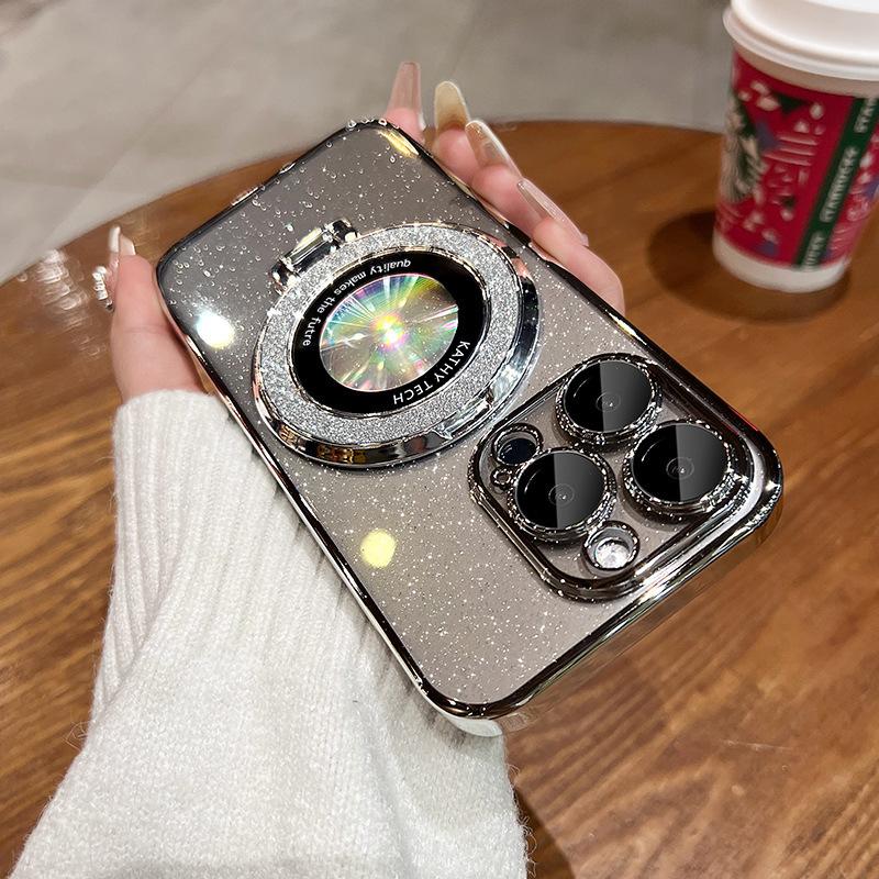 

Блестящий магнитный держатель-присоска, подходит для чехла для мобильного телефона iPhone 16, 15 гальванизированный ПК, блестящая твердая оболочка, защитный чехол Apple 14, 13 iPhone 11