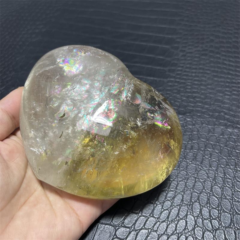 917g Rainbow Clear Citrine Quartz Heart Crystal Natural Stone Quartz Stone Minerals Home Decoration Reiki