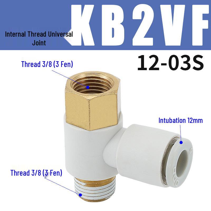 Universal Pneumatic Elbow Fitting with SMC-Type Inner & Outer Threads, KB2VF04/06/08/10/12-M5/01/02/03