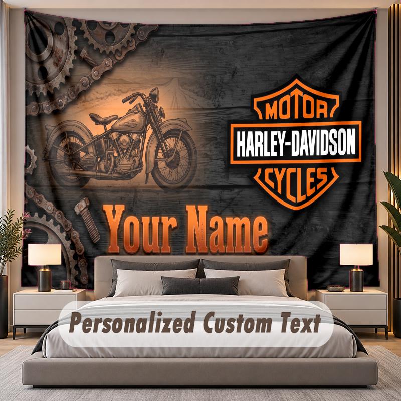 Personalizowana gobelinowa tapeta ścienna z tekstem Harley-Davidson, poliestrowa, do sypialni i pokoju