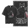 Unisex Graphic T Shirt Acid Wash Cat Print Casual Streetwear Tee Top SXL