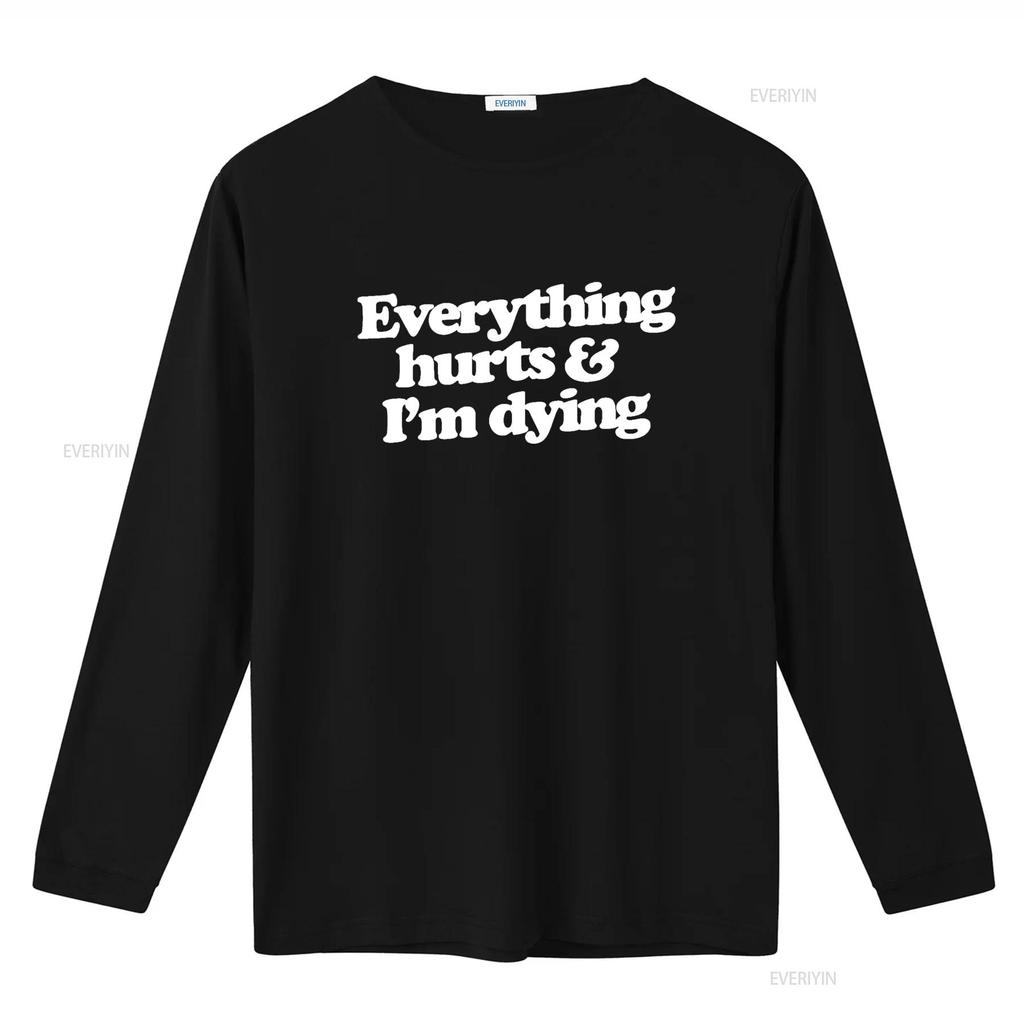 Alles tut weh Ich sterbe Shirt lustig Fitnessstudio T Humor Vintage Gewaschen Mode Vielseitig Stilvoll Lässig Streetwear Bequem Weich