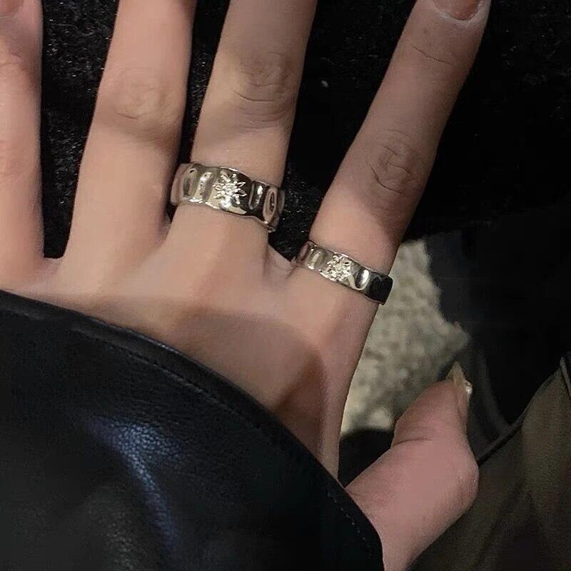 Anello di Apertura Punk Donna Coppia Y2K Anelli da Dito Stella Lucente Fatti a Mano Design Irregolare Gioielli Accessori per Feste Hip Hop