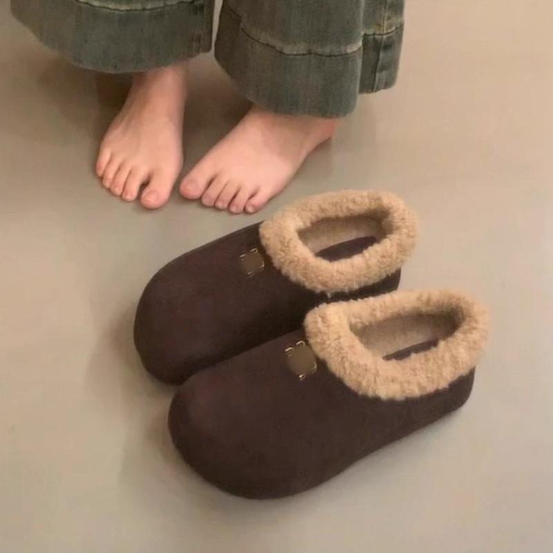 Baotou Half Slippers for Women To Wear Autumn and Winter New Thick-soled Velvet Lazy Shoes with One Foot