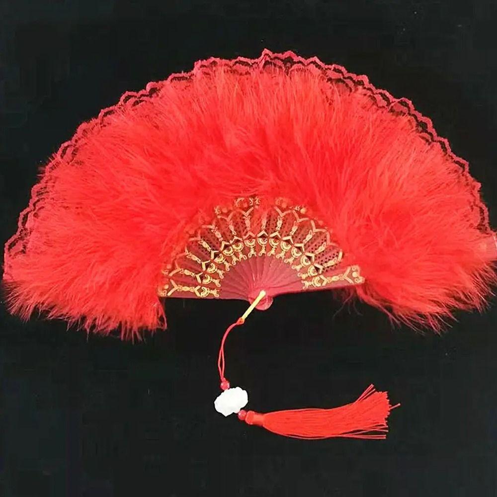 Spanish Style Artificial Feather Fan Retro Folding Fan Faux Feather Plush Fan  Masquerade Party