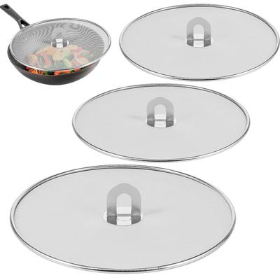 3 Pcs Stainless Steel Splatter Screen Mesh Pot Lid Cover Frying Pan Splatter Screen Oil Proof Strainer for Kitchen Accessories
